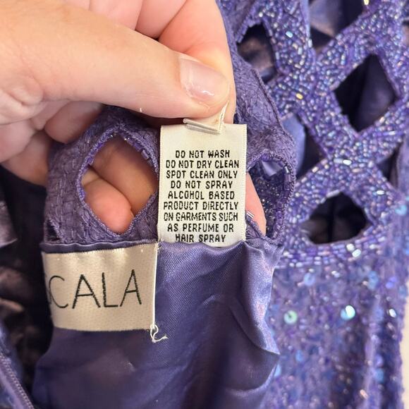 Vintage Scala Evening Gown L Purple Silk Sequin Beaded Gala Party Cocktail Prom - Picture 12 of 12